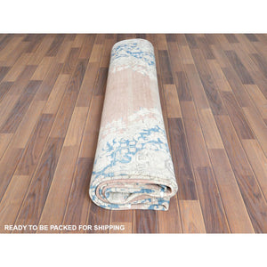 9'8"x12'9" Faded Champagne, Vintage Persian Kerman, Distressed Look, Worn Wool, Cropped Thin, Hand Knotted, Oriental Rug FWR370368