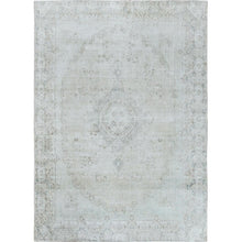 Load image into Gallery viewer, 8&#39;8&quot;x12&#39; Cropped Thin, Hand Knotted, Ivory, Vintage Persian Kerman, Distressed Look, Worn Wool, Oriental Rug FWR370404