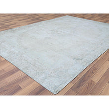 Load image into Gallery viewer, 8&#39;8&quot;x12&#39; Cropped Thin, Hand Knotted, Ivory, Vintage Persian Kerman, Distressed Look, Worn Wool, Oriental Rug FWR370404