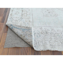Load image into Gallery viewer, 8&#39;8&quot;x12&#39; Cropped Thin, Hand Knotted, Ivory, Vintage Persian Kerman, Distressed Look, Worn Wool, Oriental Rug FWR370404