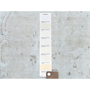 8'8"x12' Cropped Thin, Hand Knotted, Ivory, Vintage Persian Kerman, Distressed Look, Worn Wool, Oriental Rug FWR370404
