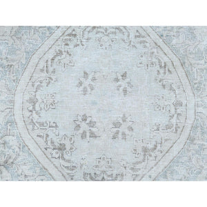 8'8"x12' Cropped Thin, Hand Knotted, Ivory, Vintage Persian Kerman, Distressed Look, Worn Wool, Oriental Rug FWR370404