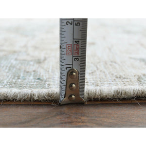 8'8"x12' Cropped Thin, Hand Knotted, Ivory, Vintage Persian Kerman, Distressed Look, Worn Wool, Oriental Rug FWR370404