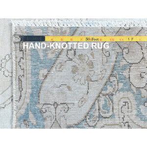 8'8"x12' Cropped Thin, Hand Knotted, Ivory, Vintage Persian Kerman, Distressed Look, Worn Wool, Oriental Rug FWR370404