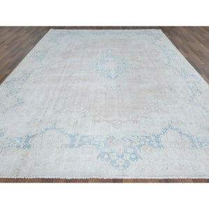 9'9"x13'3" Distressed Look, Worn Wool, Shaved Down, Hand Knotted, Soft Pink, Vintage Persian Kerman, Oriental Rug FWR370410