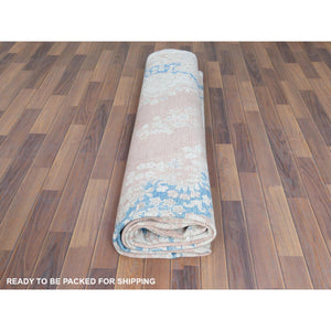 9'9"x13'3" Distressed Look, Worn Wool, Shaved Down, Hand Knotted, Soft Pink, Vintage Persian Kerman, Oriental Rug FWR370410
