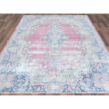 Load image into Gallery viewer, 6&#39;7&quot;x8&#39;7&quot; Vintage Persian Kerman, Distressed Look, Worn Wool, Shaved Down, Hand Knotted, Pink, Oriental Rug FWR370464