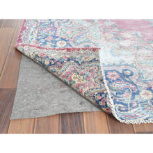 Load image into Gallery viewer, 6&#39;7&quot;x8&#39;7&quot; Vintage Persian Kerman, Distressed Look, Worn Wool, Shaved Down, Hand Knotted, Pink, Oriental Rug FWR370464