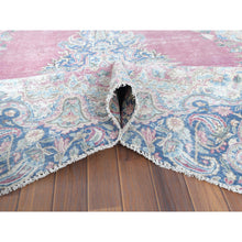 Load image into Gallery viewer, 6&#39;7&quot;x8&#39;7&quot; Vintage Persian Kerman, Distressed Look, Worn Wool, Shaved Down, Hand Knotted, Pink, Oriental Rug FWR370464