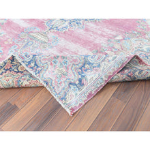 Load image into Gallery viewer, 6&#39;7&quot;x8&#39;7&quot; Vintage Persian Kerman, Distressed Look, Worn Wool, Shaved Down, Hand Knotted, Pink, Oriental Rug FWR370464