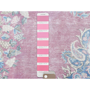 6'7"x8'7" Vintage Persian Kerman, Distressed Look, Worn Wool, Shaved Down, Hand Knotted, Pink, Oriental Rug FWR370464
