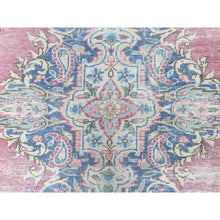 Load image into Gallery viewer, 6&#39;7&quot;x8&#39;7&quot; Vintage Persian Kerman, Distressed Look, Worn Wool, Shaved Down, Hand Knotted, Pink, Oriental Rug FWR370464