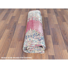 Load image into Gallery viewer, 6&#39;7&quot;x8&#39;7&quot; Vintage Persian Kerman, Distressed Look, Worn Wool, Shaved Down, Hand Knotted, Pink, Oriental Rug FWR370464