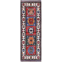 Load image into Gallery viewer, 2&#39;8&quot;x7&#39;7&quot; Imperial Red, Colorful Afghan Ersari with Turkish Knot, Caucasian Design Revival, Vegetable Dyes, Densely Woven, Hand Knotted, Soft Wool, Runner, Oriental Rug Sh617 FWR3702