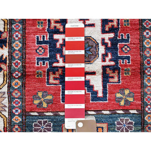 2'8"x7'7" Imperial Red, Colorful Afghan Ersari with Turkish Knot, Caucasian Design Revival, Vegetable Dyes, Densely Woven, Hand Knotted, Soft Wool, Runner, Oriental Rug Sh617 FWR3702
