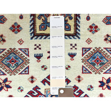 Load image into Gallery viewer, 3&#39;x4&#39;7&quot; Afghan Special Kazak With Colorful Pattern, Natural Wool, Hand Knotted, Ivory, Caucasian Design, Oriental Rug FWR370854