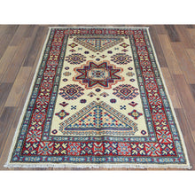Load image into Gallery viewer, 3&#39;x4&#39;8&quot; Caucasian Design, Afghan Special Kazak With Large Medallion, Shiny Wool, Hand Knotted, Ivory, Oriental Rug FWR370860