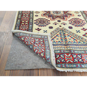 3'x4'8" Caucasian Design, Afghan Special Kazak With Large Medallion, Shiny Wool, Hand Knotted, Ivory, Oriental Rug FWR370860