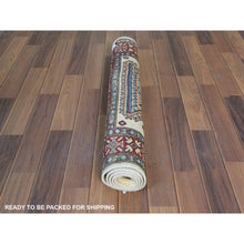 Load image into Gallery viewer, 3&#39;x4&#39;8&quot; Caucasian Design, Afghan Special Kazak With Large Medallion, Shiny Wool, Hand Knotted, Ivory, Oriental Rug FWR370860