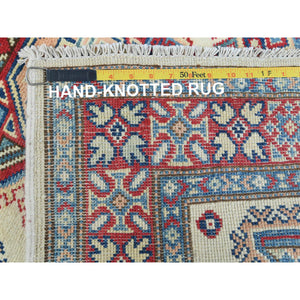 3'x4'8" Caucasian Design, Afghan Special Kazak With Large Medallion, Shiny Wool, Hand Knotted, Ivory, Oriental Rug FWR370860
