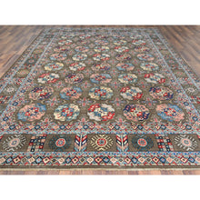 Load image into Gallery viewer, 9&#39;7&quot;x12&#39;9&quot; Afghan Special Kazak With Elephant Feet Design, Shiny Wool, Hand Knotted, Taupe, Oriental Rug FWR370980