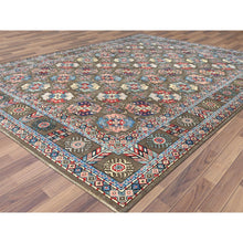 Load image into Gallery viewer, 9&#39;7&quot;x12&#39;9&quot; Afghan Special Kazak With Elephant Feet Design, Shiny Wool, Hand Knotted, Taupe, Oriental Rug FWR370980