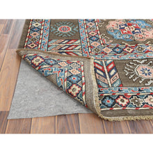 Load image into Gallery viewer, 9&#39;7&quot;x12&#39;9&quot; Afghan Special Kazak With Elephant Feet Design, Shiny Wool, Hand Knotted, Taupe, Oriental Rug FWR370980