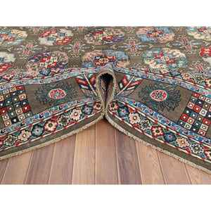 9'7"x12'9" Afghan Special Kazak With Elephant Feet Design, Shiny Wool, Hand Knotted, Taupe, Oriental Rug FWR370980