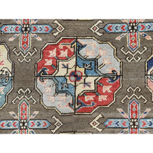 Load image into Gallery viewer, 9&#39;7&quot;x12&#39;9&quot; Afghan Special Kazak With Elephant Feet Design, Shiny Wool, Hand Knotted, Taupe, Oriental Rug FWR370980