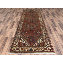 Load image into Gallery viewer, 3&#39;7&quot;x9&#39;10&quot; Chocolate Brown, Vintage Persian Bakhtiar Cropped Thin Distressed Look, Worn Wool Hand Knotted, Wide Runner Oriental Rug FWR371148