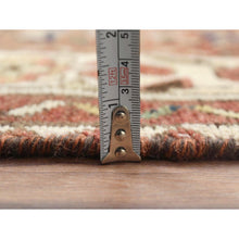 Load image into Gallery viewer, 3&#39;7&quot;x9&#39;10&quot; Chocolate Brown, Worn Wool Hand Knotted Vintage Persian Hamadan with Fish Mahi All Over Design, Sheared Low Distressed Look, Wide Runner Oriental Rug FWR486438