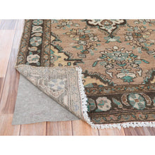 Load image into Gallery viewer, 3&#39;3&quot;x10&#39;4&quot; Walnut Brown, Vintage Persian Bibikabad Sheared Low, Distressed Look Worn Wool Hand Knotted, Runner Oriental Rug FWR371154