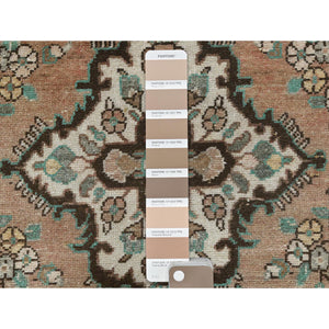 3'3"x10'4" Walnut Brown, Vintage Persian Bibikabad Sheared Low, Distressed Look Worn Wool Hand Knotted, Runner Oriental Rug FWR371154