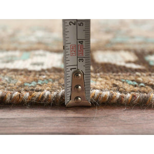 3'3"x10'4" Walnut Brown, Vintage Persian Bibikabad Sheared Low, Distressed Look Worn Wool Hand Knotted, Runner Oriental Rug FWR371154