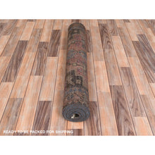 Load image into Gallery viewer, 3&#39;4&quot;x9&#39;3&quot; Walnut Brown, Hand Knotted Vintage Persian Hamadan with Bird Figurines, Abrash Cropped Thin Distressed Look Worn Wool, Wide Runner Oriental Rug FWR371232