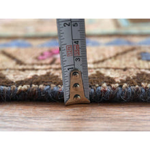 Load image into Gallery viewer, 3&#39;4&quot;x9&#39;3&quot; Walnut Brown, Hand Knotted Vintage Persian Hamadan with Bird Figurines, Abrash Cropped Thin Distressed Look Worn Wool, Wide Runner Oriental Rug FWR371232