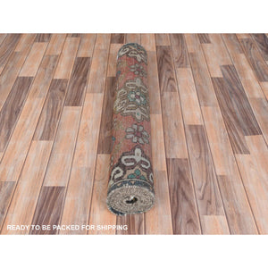 3'3"x10' Apricot Color, Worn Wool Hand Knotted, Vintage Persian Bakhtiar Large Rosset Design Sheared Low Distressed Look, Runner Oriental Rug FWR371298