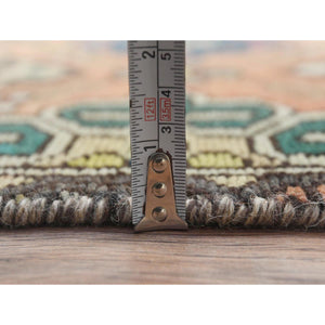 3'3"x10' Apricot Color, Worn Wool Hand Knotted, Vintage Persian Bakhtiar Large Rosset Design Sheared Low Distressed Look, Runner Oriental Rug FWR371298