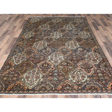 Load image into Gallery viewer, 5&#39;7&quot;x8&#39;5&quot; Chocolate Brown, Worn Wool Hand Knotted Vintage Persian Bakhtiar With Garden Patch Design, Sheared Low Distressed Look, Oriental Rug FWR371442