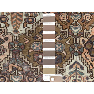 5'7"x8'5" Chocolate Brown, Worn Wool Hand Knotted Vintage Persian Bakhtiar with Garden Patch Design, Sheared Low Distressed Look, Oriental Rug FWR371442