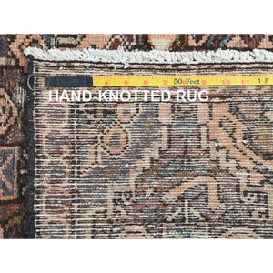5'7"x8'5" Chocolate Brown, Worn Wool Hand Knotted Vintage Persian Bakhtiar With Garden Patch Design, Sheared Low Distressed Look, Oriental Rug FWR371442