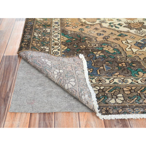 5'x9'7" Mocha Brown, Vintage Persian Bakhtiar Sheared Low, Distressed Look Worn Wool Hand Knotted, Wide Runner Oriental Rug FWR371526