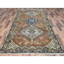 Load image into Gallery viewer, 5&#39;x9&#39;8&quot; Hazelnut Brown, Hand Knotted Vintage Persian Bakhtiar with Small Animal Figurines, Cropped Thin Distressed Look Worn Wool, Wide Runner Oriental Rug FWR371532