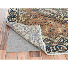 Load image into Gallery viewer, 5&#39;x9&#39;8&quot; Hazelnut Brown, Hand Knotted Vintage Persian Bakhtiar with Small Animal Figurines, Cropped Thin Distressed Look Worn Wool, Wide Runner Oriental Rug FWR371532
