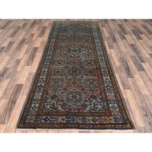 Load image into Gallery viewer, 3&#39;6&quot;x9&#39;7&quot; Terracotta Red, Vintage Persian Husainabad With Fish Mahi Design, Cropped Thin Distressed Look Worn Wool Hand Knotted, Runner Oriental Rug FWR371676