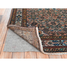 Load image into Gallery viewer, 3&#39;6&quot;x9&#39;7&quot; Terracotta Red, Vintage Persian Husainabad With Fish Mahi Design, Cropped Thin Distressed Look Worn Wool Hand Knotted, Runner Oriental Rug FWR371676