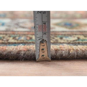 3'6"x9'7" Terracotta Red, Vintage Persian Husainabad With Fish Mahi Design, Cropped Thin Distressed Look Worn Wool Hand Knotted, Runner Oriental Rug FWR371676