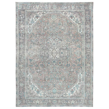 Load image into Gallery viewer, 8&#39;x10&#39;8&quot; Peach Color Distressed Look Vintage Persian Tabriz, Hand Knotted Worn Wool Sheared Low Shabby Chic Oriental Rug FWR371868