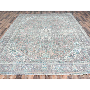 8'x10'8" Peach Color Distressed Look Vintage Persian Tabriz, Hand Knotted Worn Wool Sheared Low Shabby Chic Oriental Rug FWR371868
