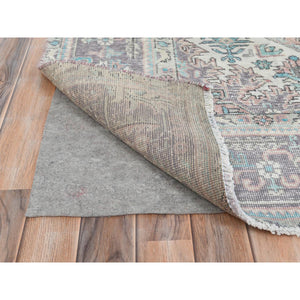 8'x10'8" Peach Color Distressed Look Vintage Persian Tabriz, Hand Knotted Worn Wool Sheared Low Shabby Chic Oriental Rug FWR371868